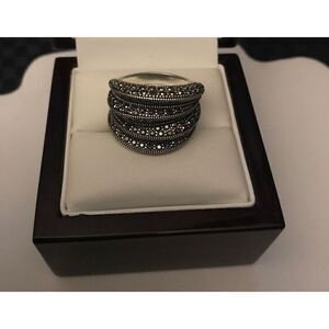 Sparkling Wide Silver Marcasite Wave Band Ring Sz 8